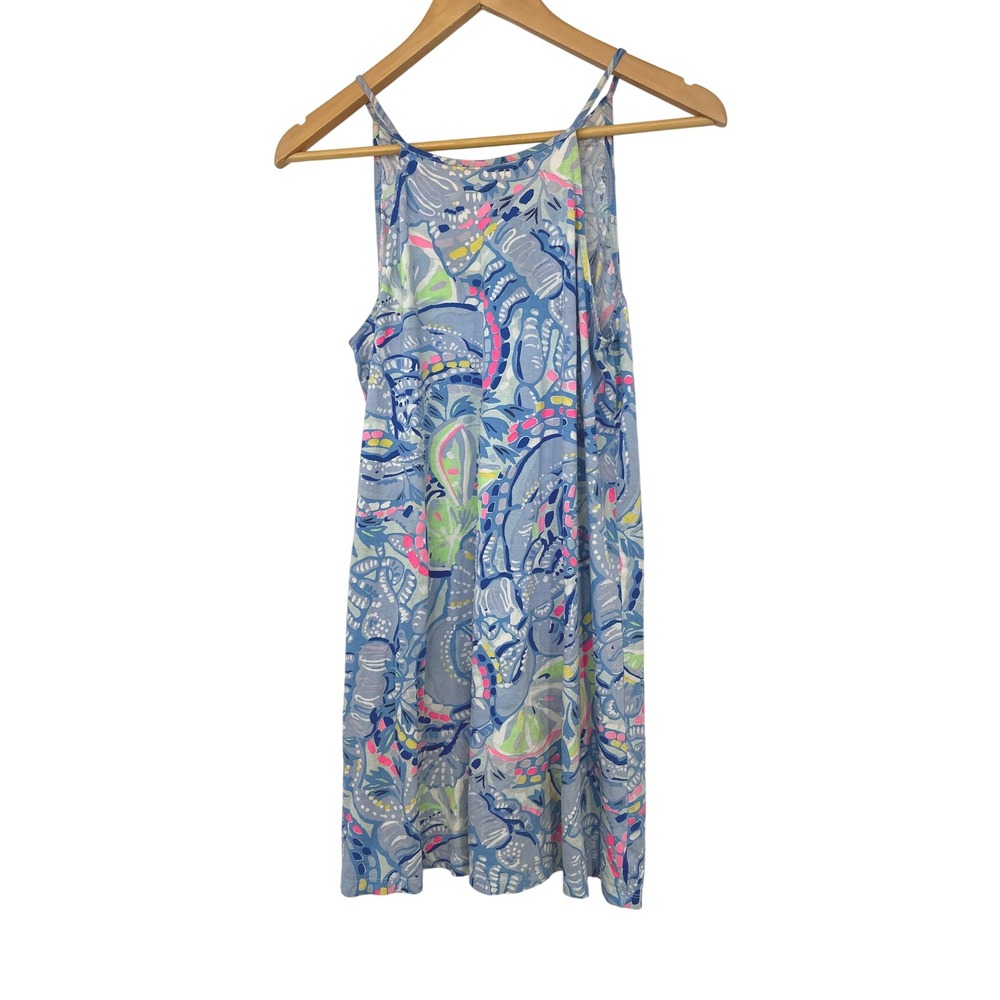 Lilly Pulitzer Tassel Shift Dress S Blue Floral Resort Coastal Beach Tropical